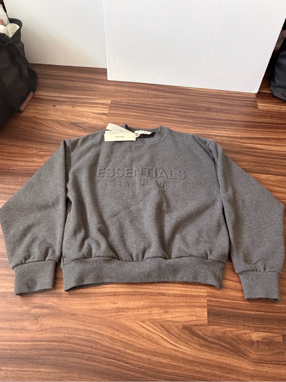 Fear of God Essentials Embossed Crewneck Sweatshirt - Charcoal Gray